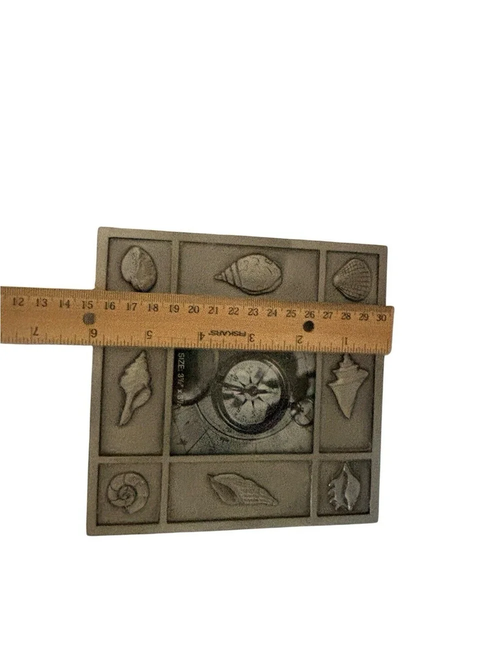 Pewter Photo Frame Nautical Vintage 6”x 6” (for 3.5”x3.5” Picture) Sea Shells